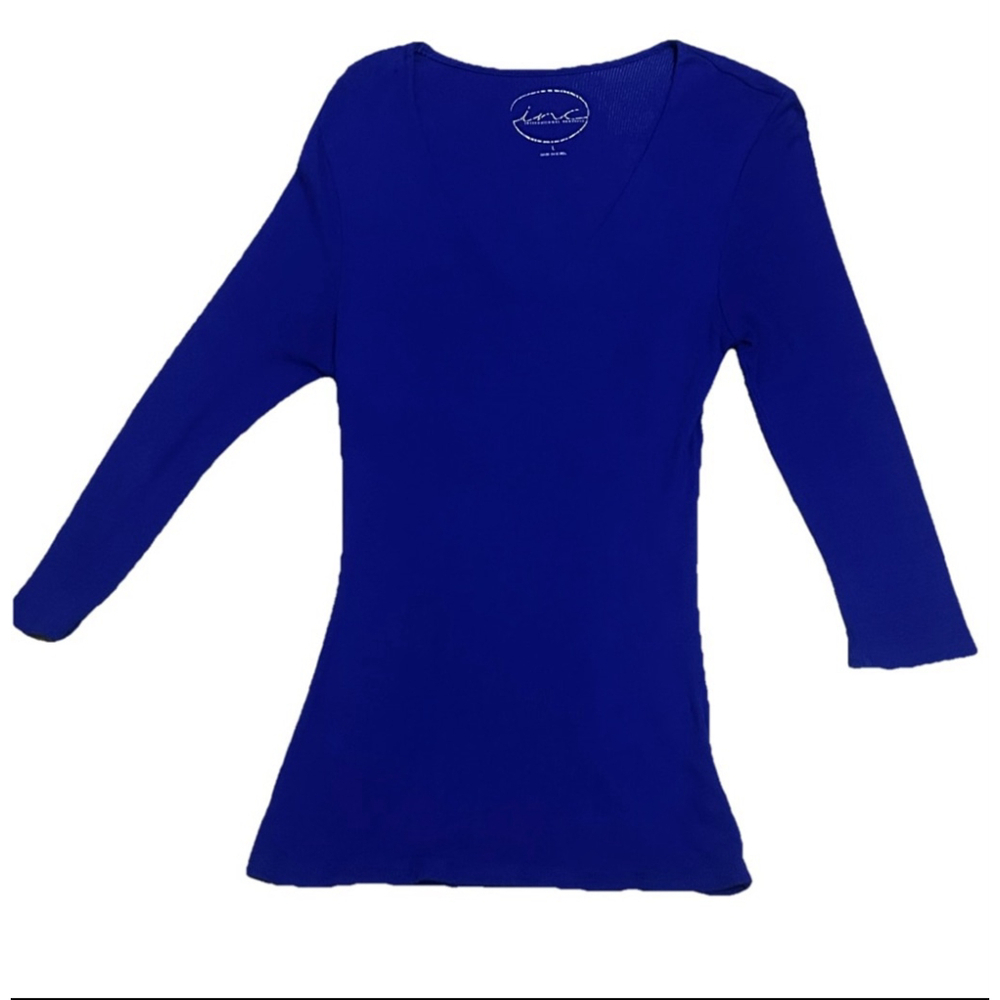 Women's INC International Concepts V-Neck Top Size L Blue